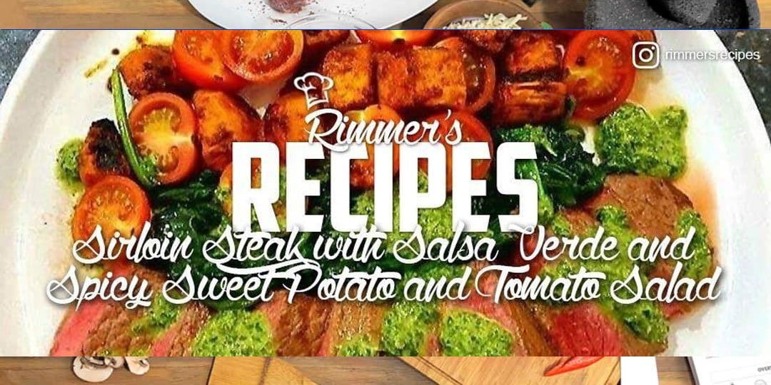 Sirloin Steak with Salsa Verde and Spicy Sweet Potato & Tomato Salad